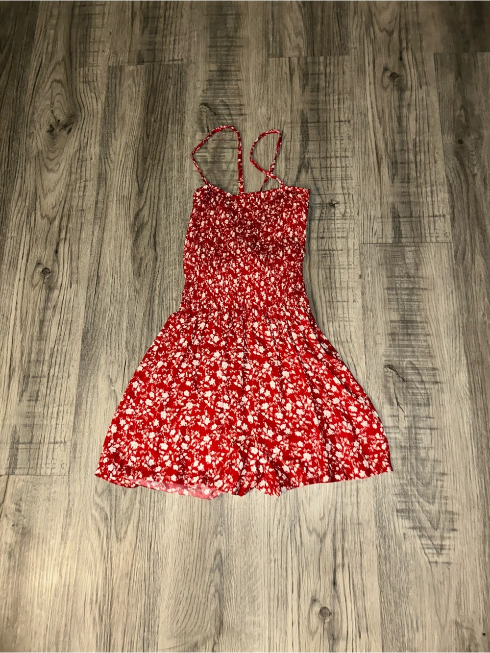 Red Floral Smocked Romper with Spaghetti Straps
